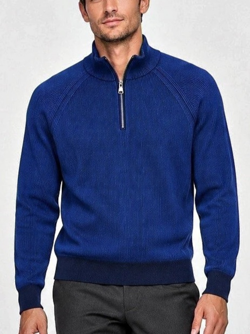 Banana Republic Supima Cotton Blue Ribbed Quarter Zip Sweater Men’s M